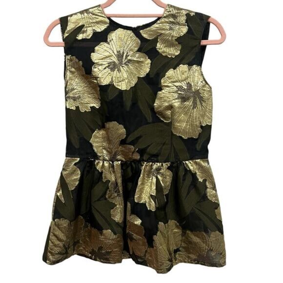 P.A.R.O.S.H. Black Gold Metallic Jacquard Sleeveless Peplum Top Size Small - Picture 2 of 7